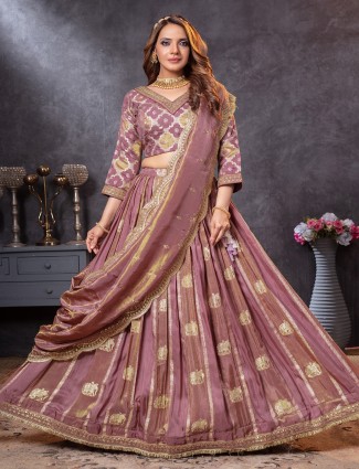 Onion pink tissue silk lehenga choli with wedding charm