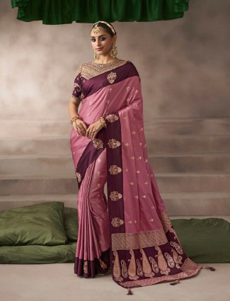 Radiant rani pink bandhani silk saree elegance