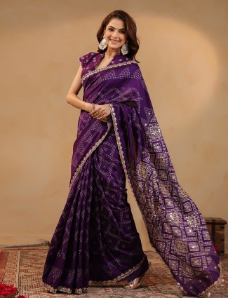 Purple silk saree crafted with aabla and resham accents