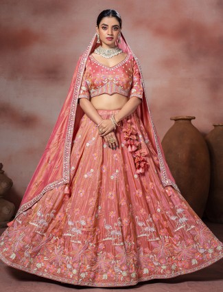 Pastel peach tissue silk lehenga choli with dupatta