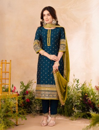 Rama blue festive silk salwar suit