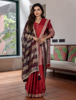 Red silk saree for reception wear