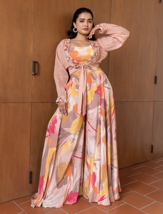 Onion pink lycra designer indo-western suit
