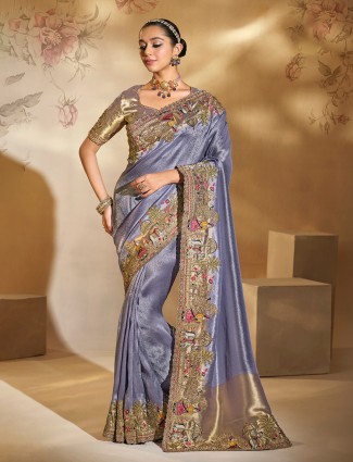 Purple silk saree crafted for radiant wedding celebrations