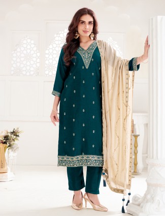 Rama green wedding silk salwar suit ensemble