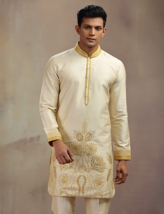 Beige banarsi silk kurta suit for festival