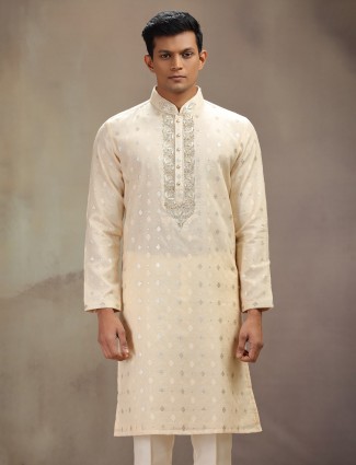 Cream festive wear kurta suit with rich embellishment