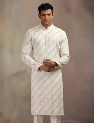 Off white georgette kurta suit with thread work