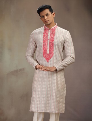 Peach festive wear silk kurta pajam