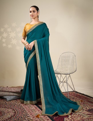 Rama green silk saree for party celebration