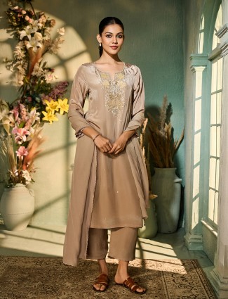 Beige silk festive kurti with dupatta