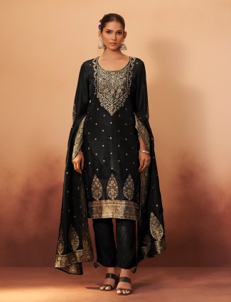 Black silk zari embellished kurti set