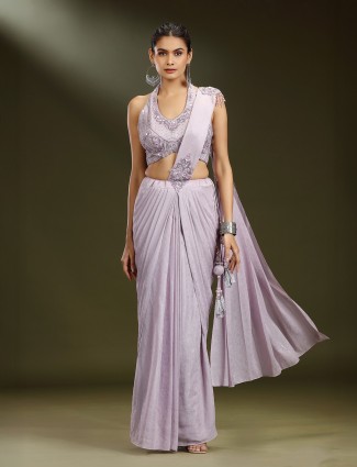 Lilac purple silk designer drape saree