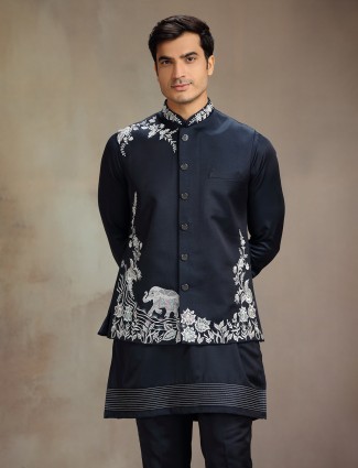 Navy satin linen ceremonial waistcoat set