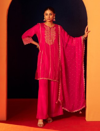 Rani pink silk palazzo kurti set