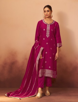 Wine cotton silk zari worked kurti