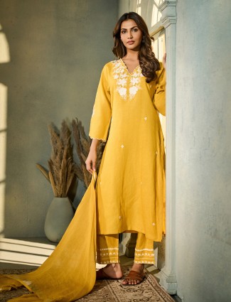 Yellow silk elegant kurti set