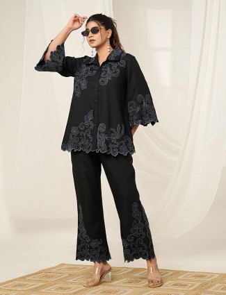 Black cotton casual style co-ord set