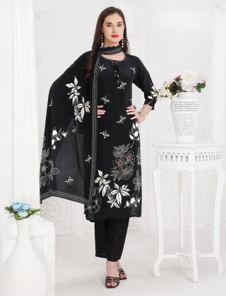 Black silk stylish printed kurti set