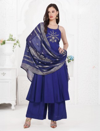 Blue silk festive palazzo kurti set