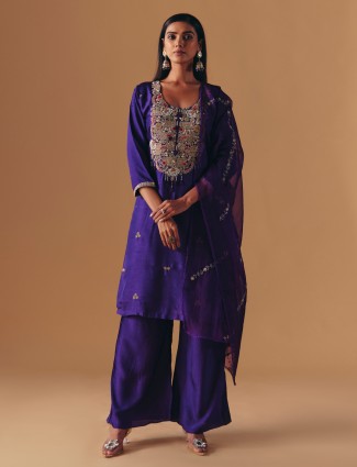 Dark purple silk regal palazzo salwar suit