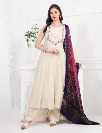 Off white printed dupatta palazzo set