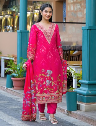 Pink elegant printed silk kurti set