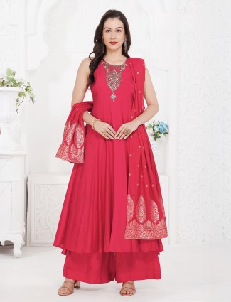 Pink silk palazzo set with zari dupatta