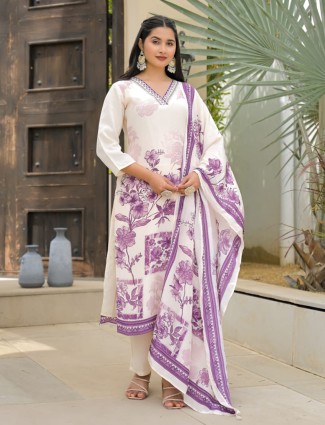 White silk kurti set with dupatta