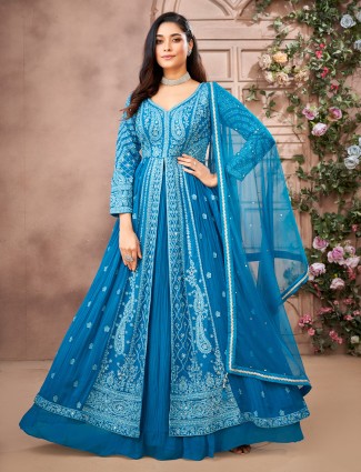 Blue soft georgette sweetheart lehenga suit