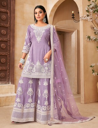 Lavender purple pakistani chiffon palazzo suit