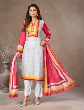 Off white red sweetheart neck salwar suit