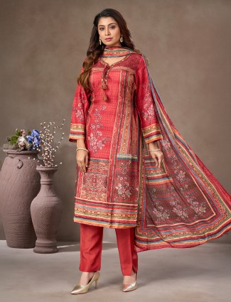 Red silk keyhole neckline salwar suit
