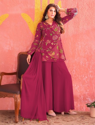 Wine georgette palazzo suit with contemporary embellishments