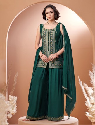 Green chiffon palazzo suit with aabla work