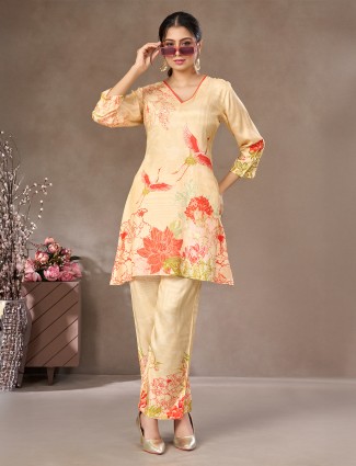 Cream floral crepe silk co ord set