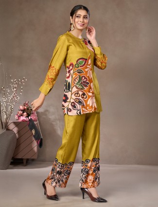 Mehendi green floral crepe silk co ord set
