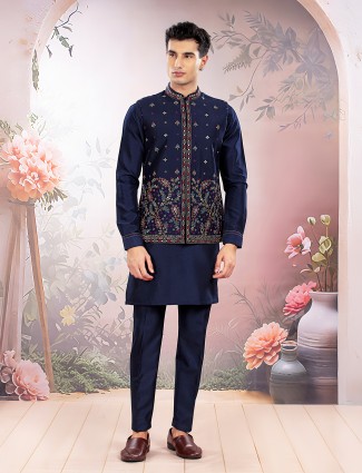 Black silk mirror detailed waistcoat set