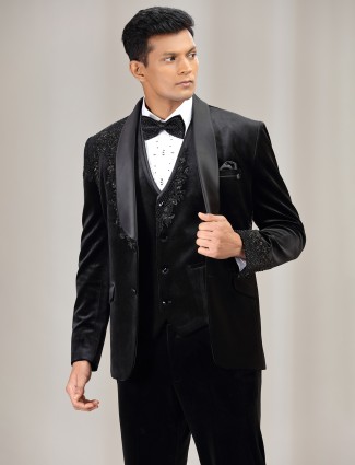 Black terry rayon coat suit with diamonds