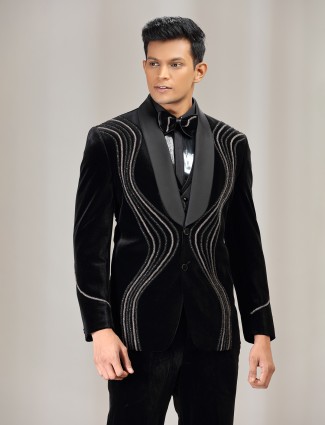 Black velvet coat suit with embellishment