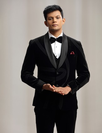 Black velvet coat suit for reception for men