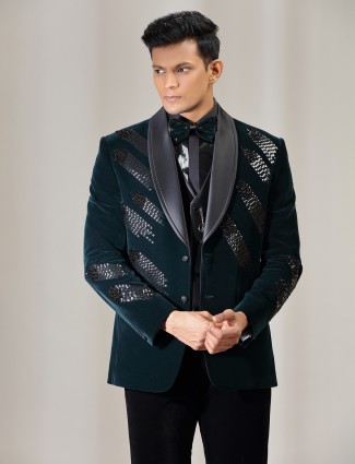 Rama green velvet designer coat suit