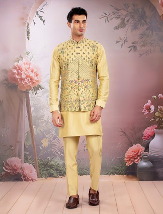 Yellow silk embroidered waistcoat attire