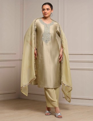 Beige silk kurti set for festive celebrations