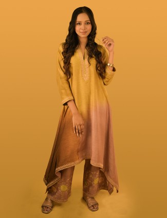 Yellow and brown silk festive palazzo outfit