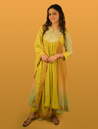 Light green shaded modal silk festive salwar suit