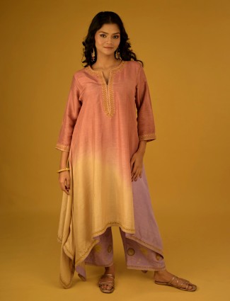 Pink and yellow shaded silk palazzo attire