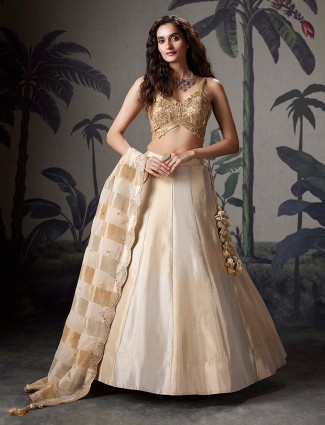Beige silk bridal style lehenga choli