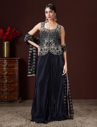 Black crepe indowestern suit for women