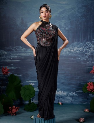 Black silk party wear ready saree